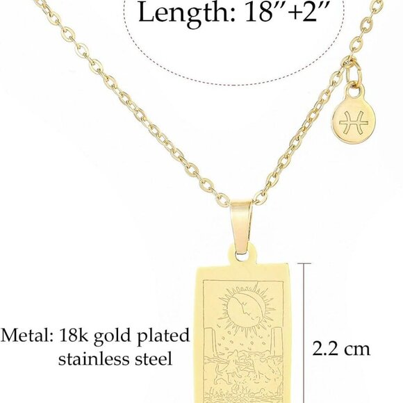14k Gold Plated Zodiac Sign with Tarot Card Pendant Necklace Birthday Gift for W - Picture 3 of 4